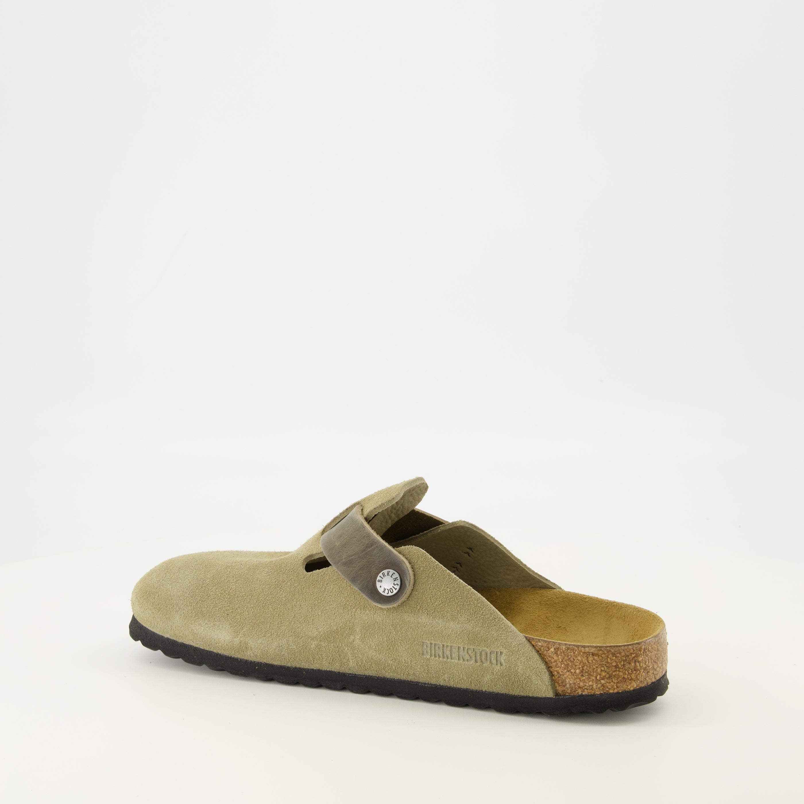 Mules Boston kaki en cuir suède