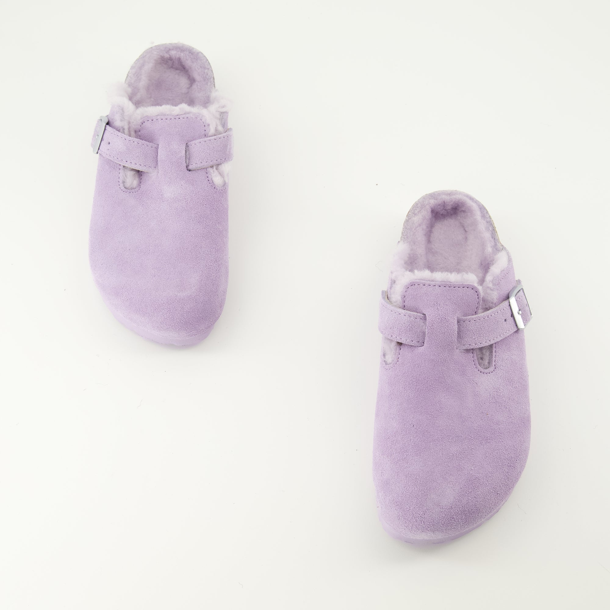 Mules Boston à fourrure violette