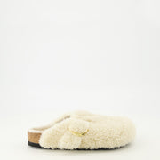 Mules Boston en teddy blanche