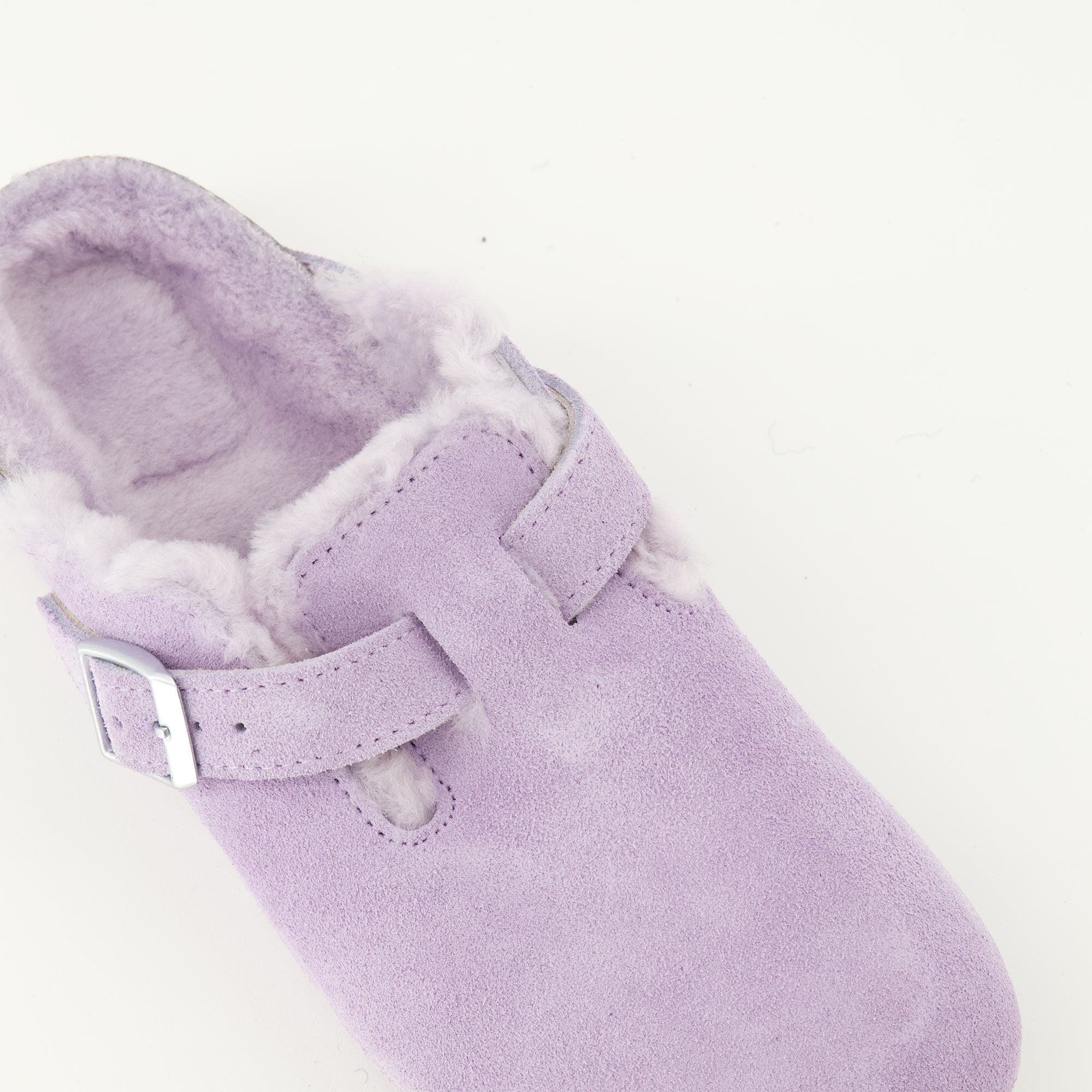 Mules Boston à fourrure violette