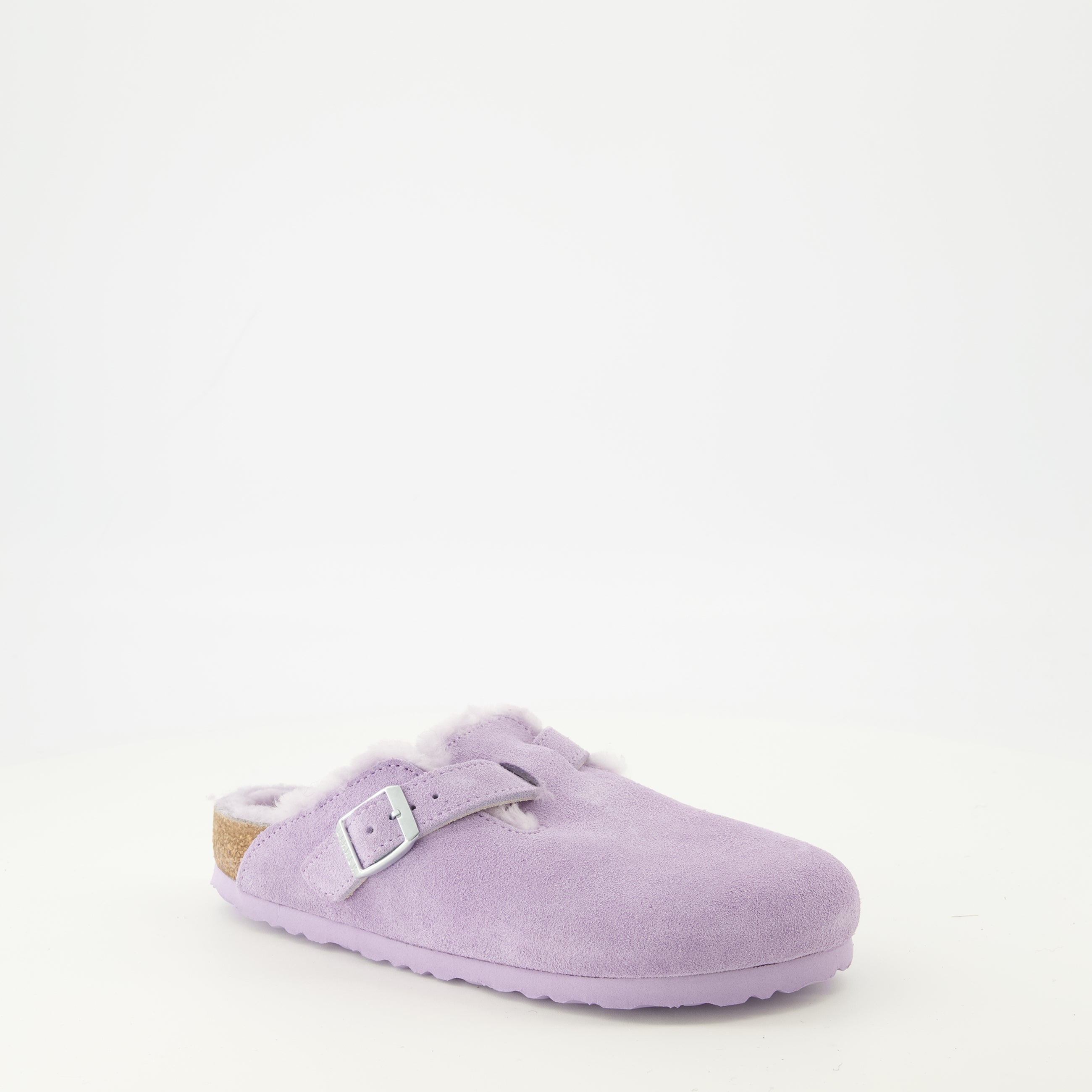 Mules Boston à fourrure violette