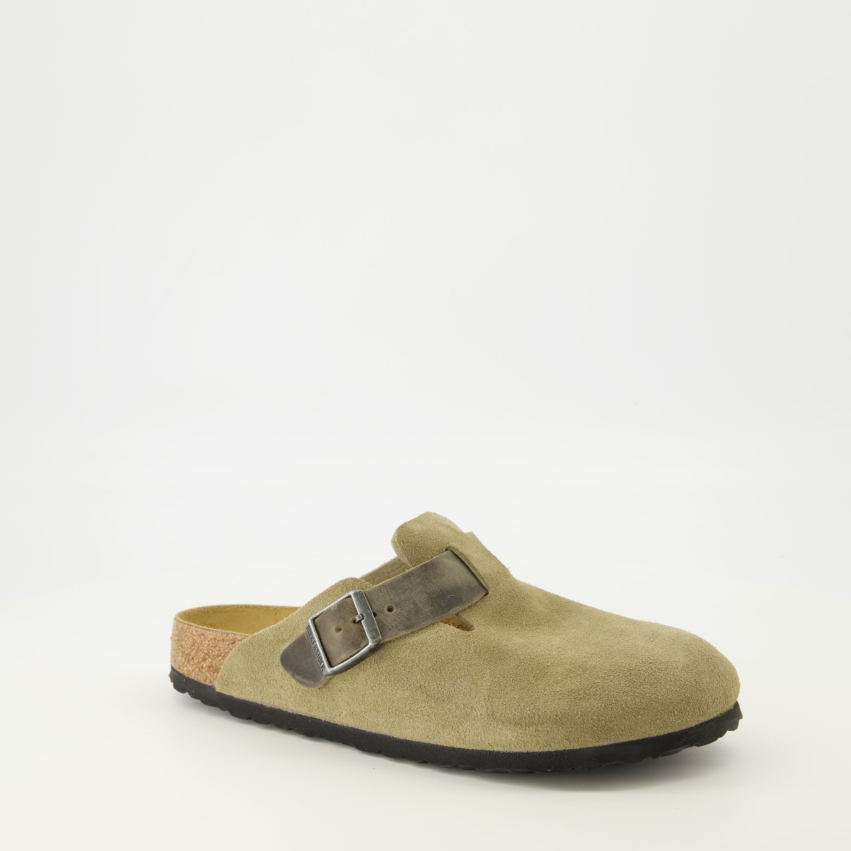 Mules Boston kaki en cuir suède