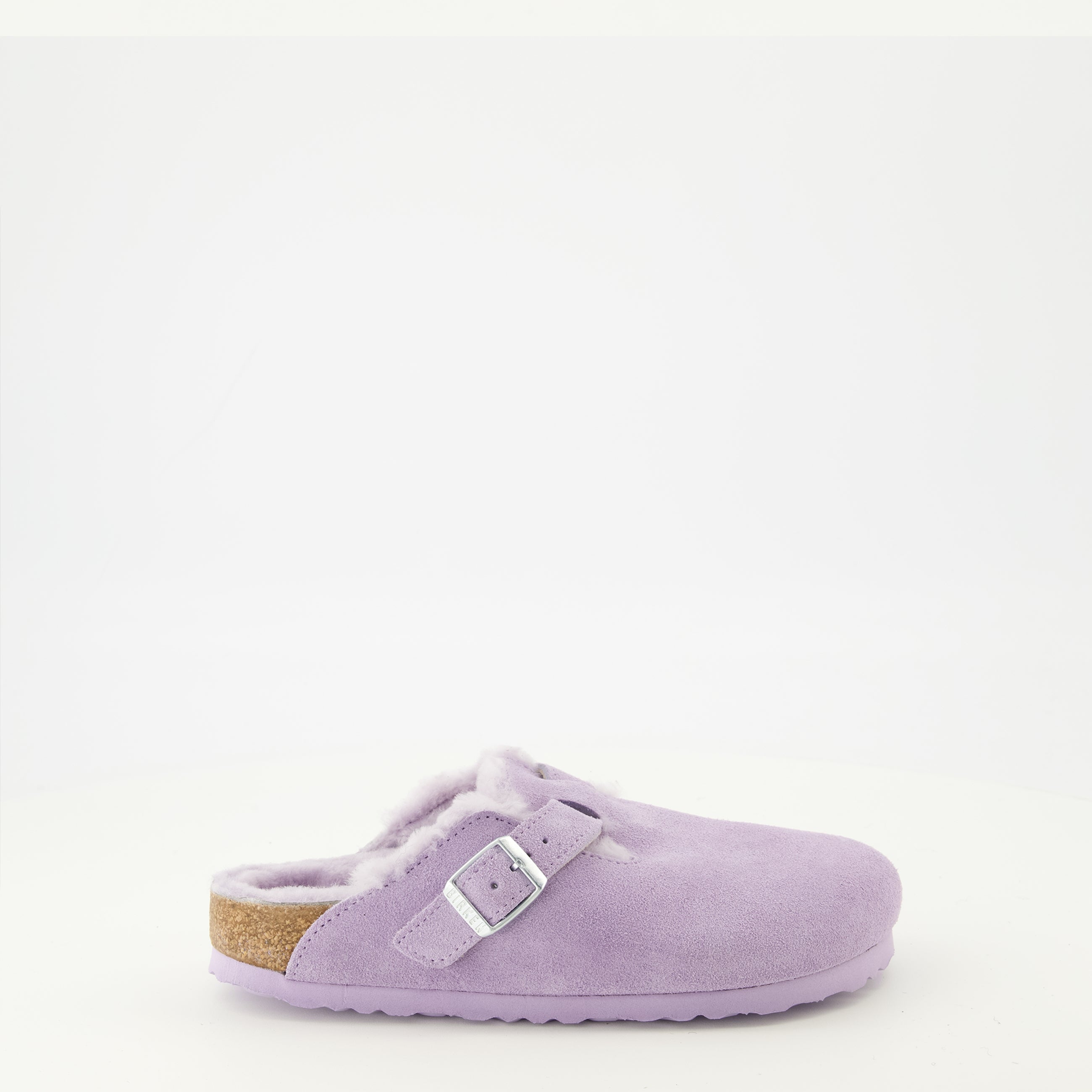 Mules Boston à fourrure violette